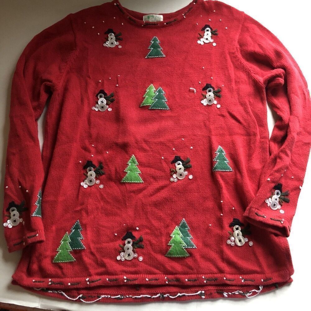 Quacker Factory Red Button Snowman Christmas Swea… - image 1